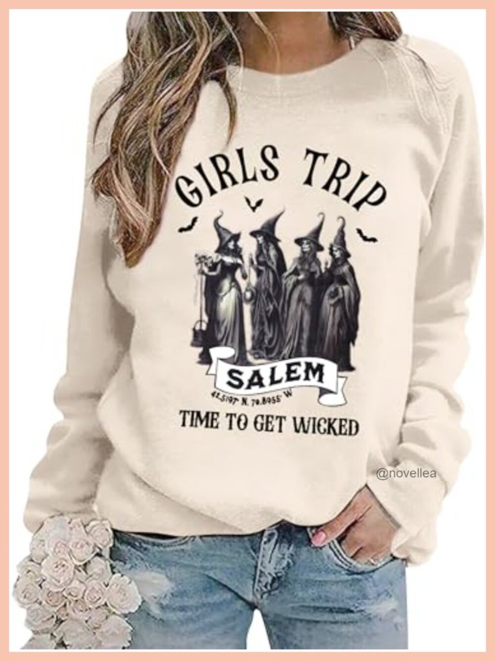 Halloween Witch Graphic Sweatshirt Crew Neck Pullover Long Sleeve